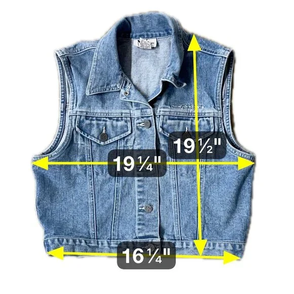 Vintage Denim Vest Sleeveless Jacket Small Blue Cotton NY Jeans Hong Kong Y2K - Picture 8 of 8